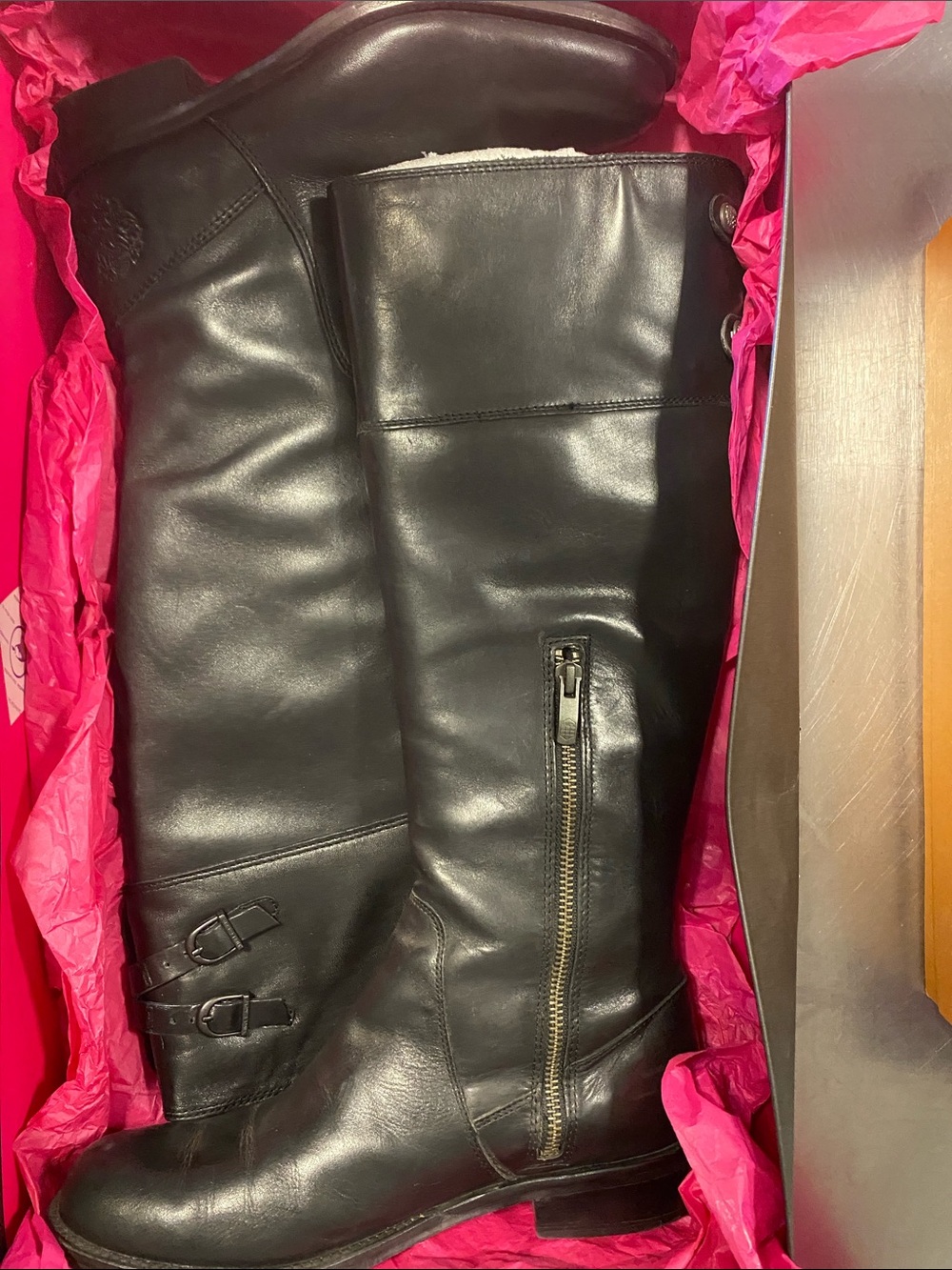 Vince Camuto Black Leather Over-the-Knee Zip Boots size 8.5